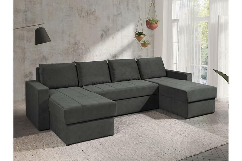 Staffin 4-seters U-formet Hjørnesovesofa 140x283 cm med Oppbevaring i Stoff - Mørkegrå - Møbler - Sofaer - Sovesofaer