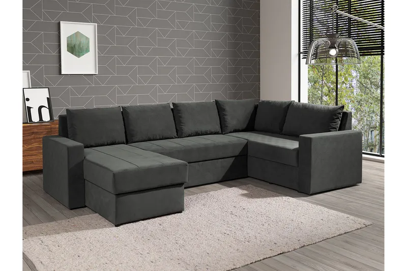 Staffin 4-seters Venstre U-formet Hjørnesovesofa 140x270 cm med Oppbevaring i Stoff - Mørkegrå - Møbler - Sofaer - Sovesofaer