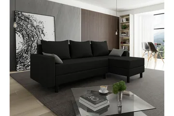 Summerhill 3-seter Høyrevendt Hjørnesovesofa med Oppbevaring i Stoff med Treramme - Svart - Møbler - Sofaer - Sovesofaer