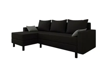 Summerhill 3-seter Høyrevendt Hjørnesovesofa med Oppbevaring i Stoff med Treramme - Svart - Møbler - Sofaer - Sovesofaer