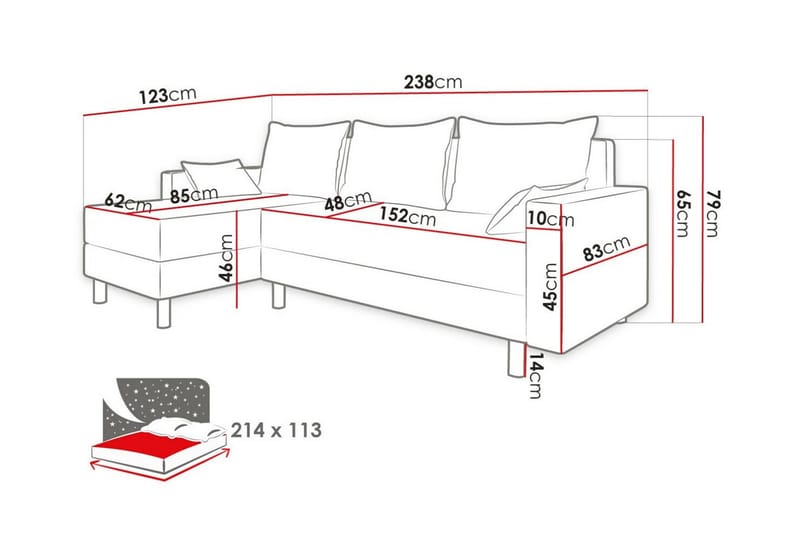 Summerhill 3-seters Hjørnesovesofa - Mørkegrå - Møbler - Sofaer - Sovesofaer