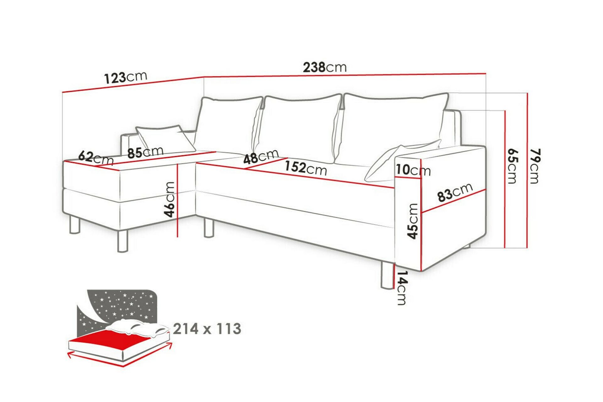 Summerhill 3-seters Hjørnesovesofa - Svart - Møbler - Sofaer - Sovesofaer