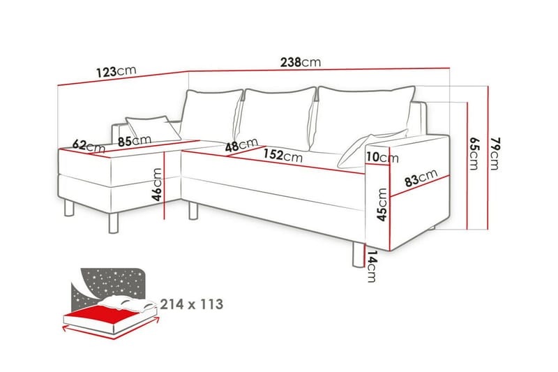 Summerhill 3-seters Hjørnesovesofa - Svart - Møbler - Sofaer - Sovesofaer