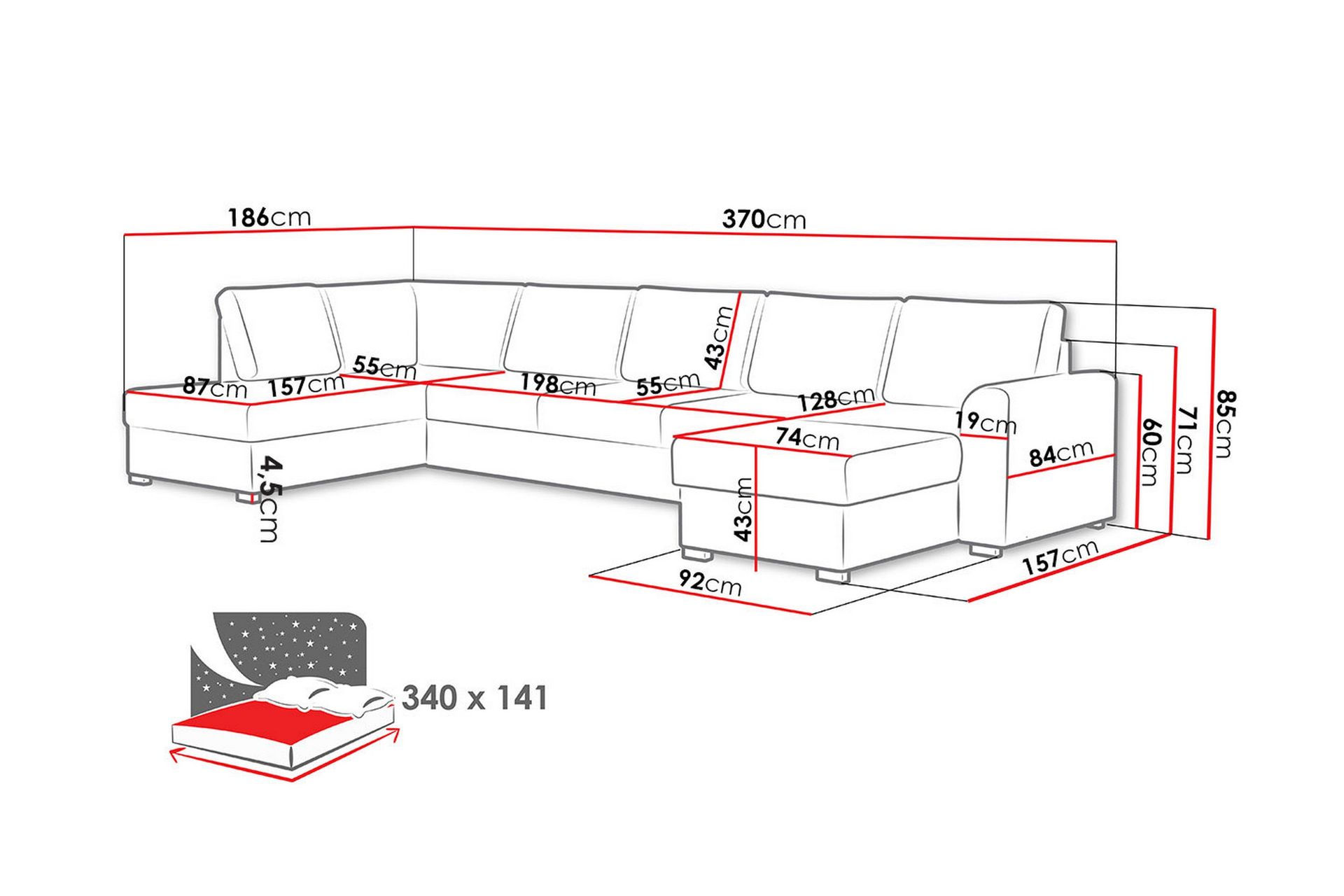 Taberk Sovesofa m. Divan og Sjeselong - Møbler - Sofaer - Sovesofaer