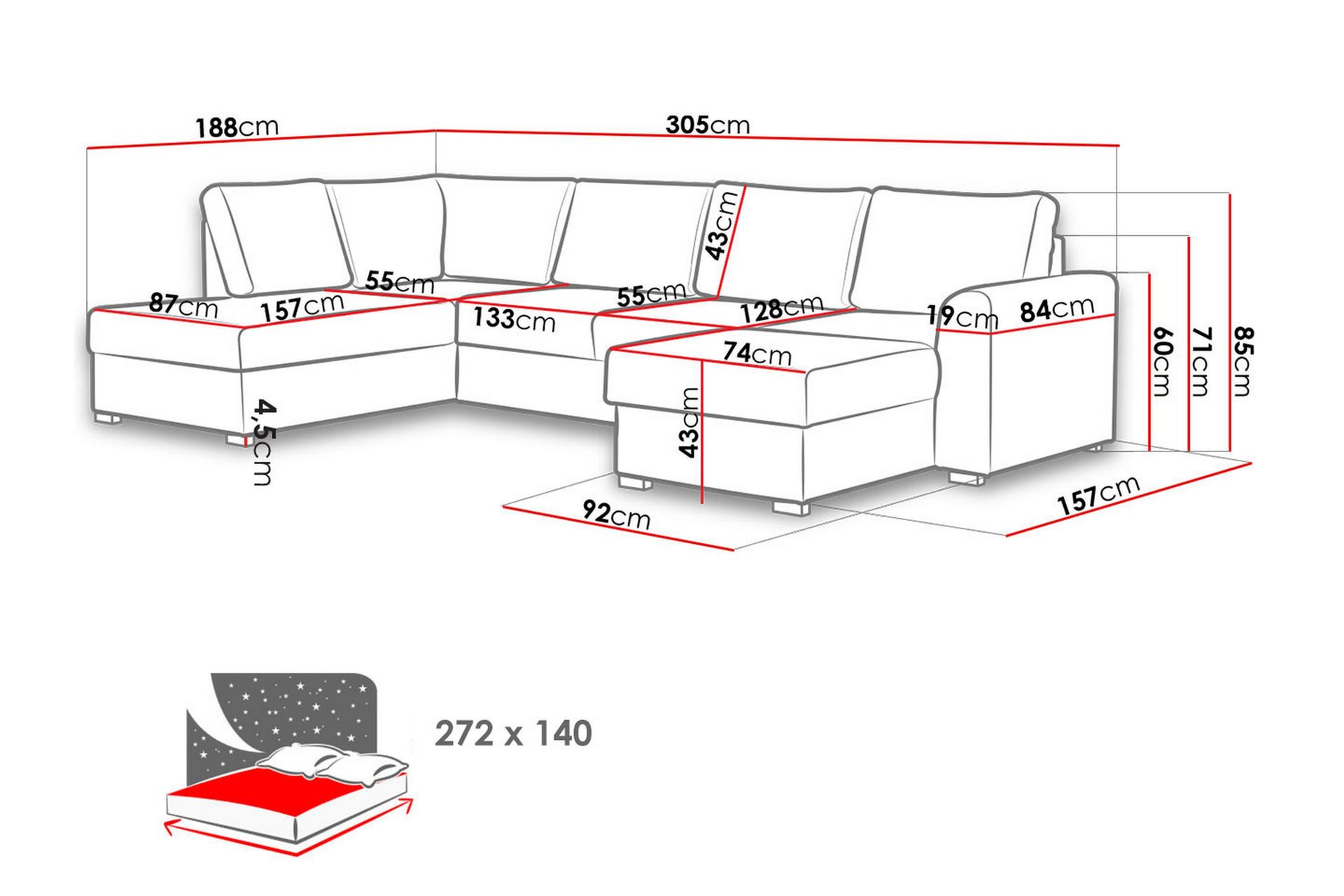 Taberk Sovesofa m. Divan og Sjeselong - Møbler - Sofaer - Sovesofaer