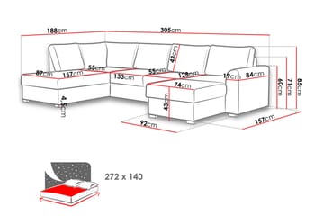 Taberk Sovesofa m. Divan og Sjeselong - Møbler - Sofaer - Sovesofaer