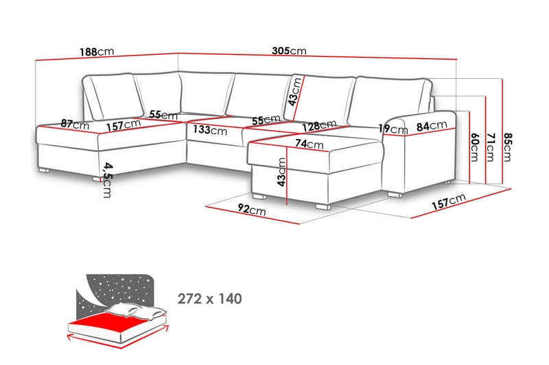 Taberk Sovesofa m. Divan og Sjeselong - Sovesofaer - Sovesofa divan - Fløyel sofaer