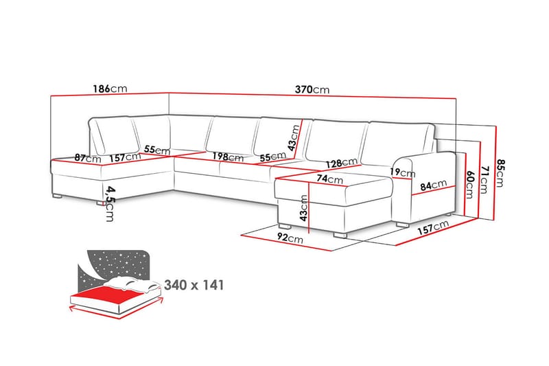 Taberk Sovesofa m. Divan og Sjeselong - Sovesofaer - Sovesofa divan