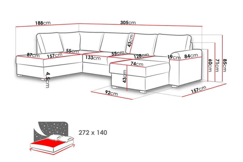 Taberk Sovesofa m. Divan og Sjeselong - Møbler - Sofaer - Sovesofaer
