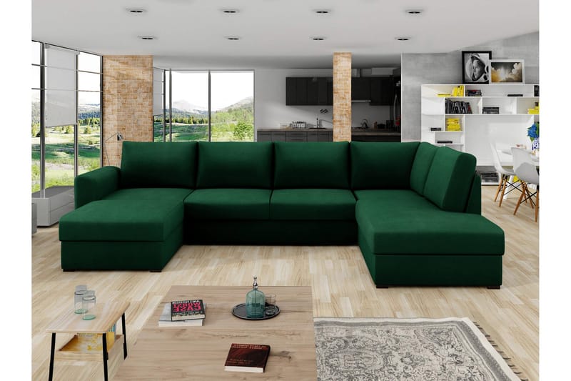 Taberk Sovesofa med Divan och Schäslong 4-sits - Grønn - Møbler - Sofaer - Sovesofaer