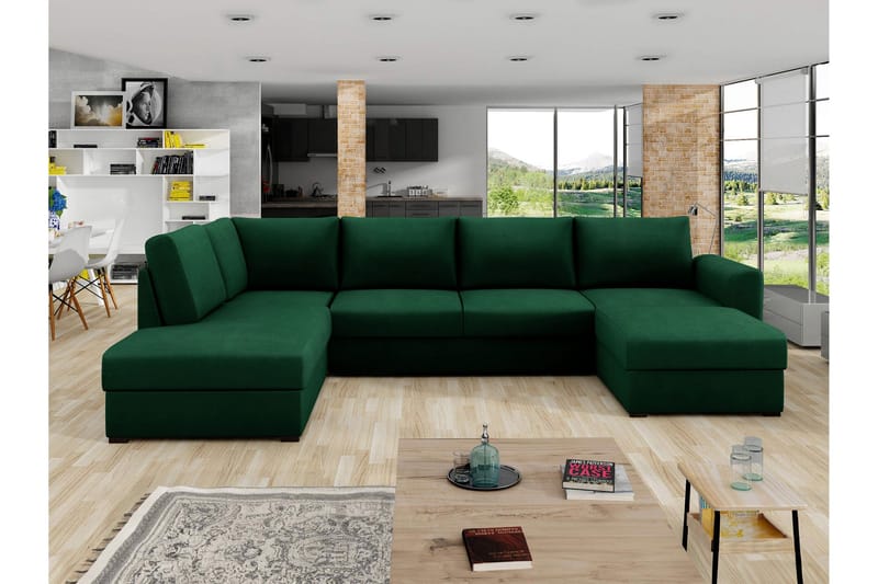 Taberk Sovesofa med Divan och Schäslong 4-sits - Grønn - Møbler - Sofaer - Sovesofaer