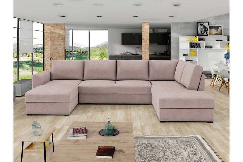 Taberk Sovesofa med Divan och Schäslong 4-sits - Rosa - Møbler - Sofaer - Sovesofaer