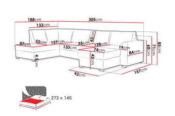 Taberk Sovesofa med Divan och Schäslong 4-sits - Rosa - Møbler - Sofaer - Sovesofaer