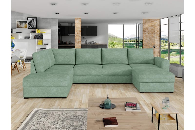 Taberk Sovesofa med Sjeselong og Dobbel Sjeselong 4-seter i Bouclé - Grønn - Møbler - Sofaer - Sovesofaer