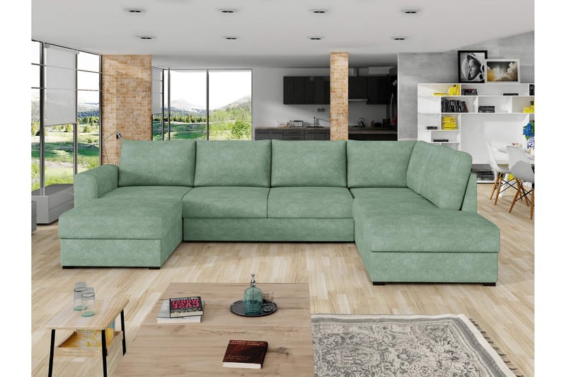 Taberk Sovesofa med Sjeselong og Dobbel Sjeselong 4-seter i Bouclé - Grønn - Møbler - Sofaer - Sovesofaer