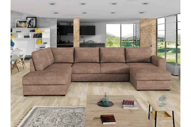 Taberk Sovesofa med Sjeselong og Dobbel Sjeselong 4-seter i Bouclé - Rosa - Møbler - Sofaer - Sovesofaer