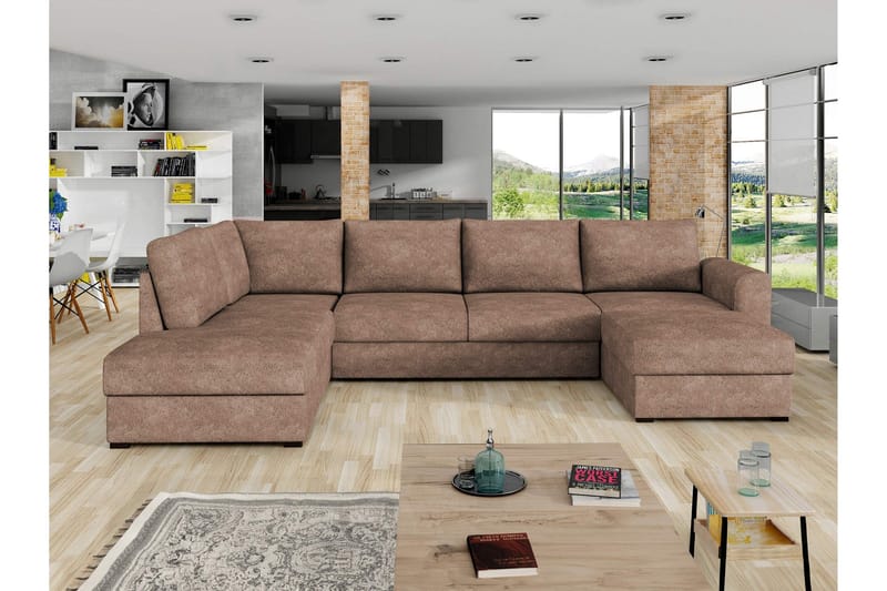 Taberk Sovesofa med Sjeselong og Dobbel Sjeselong 4-seter i Bouclé - Rosa - Møbler - Sofaer - Sovesofaer