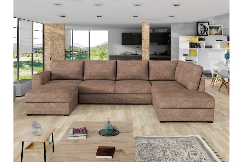 Taberk Sovesofa med Sjeselong og Dobbel Sjeselong 4-seter i Bouclé - Rosa - Møbler - Sofaer - Sovesofaer