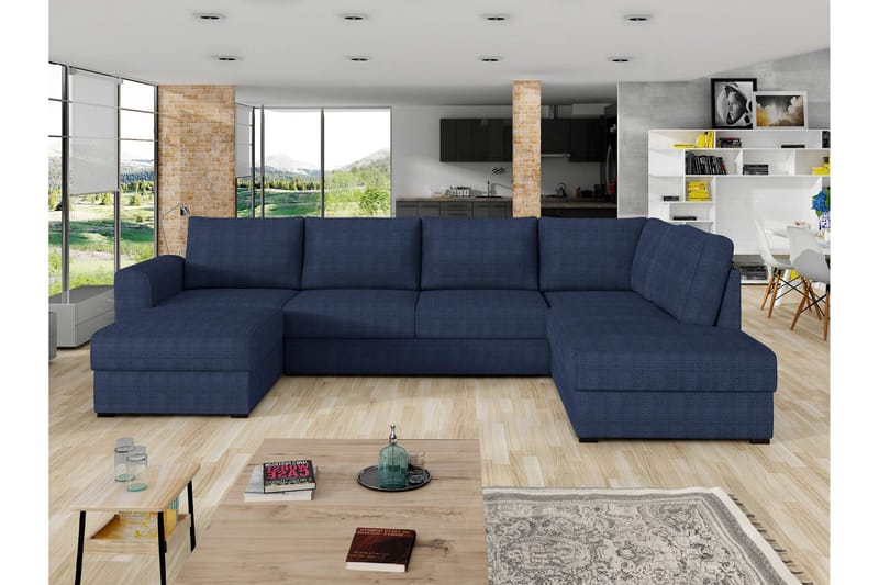 Taberk Sovesofa med Sjeselong og Dobbel Sjeselong 4-seter i Chenille - Blå - Møbler - Sofaer - Sovesofaer