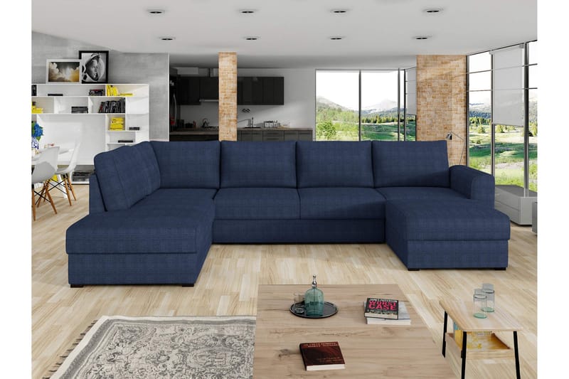 Taberk Sovesofa med Sjeselong og Dobbel Sjeselong 4-seter i Chenille - Blå - Møbler - Sofaer - Sovesofaer