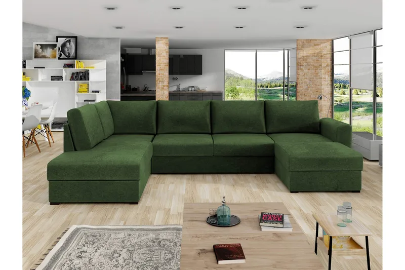 Taberk Sovesofa med Sjeselong og Dobbel Sjeselong 4-seter i Chenille - Grønn - Møbler - Sofaer - Sovesofaer