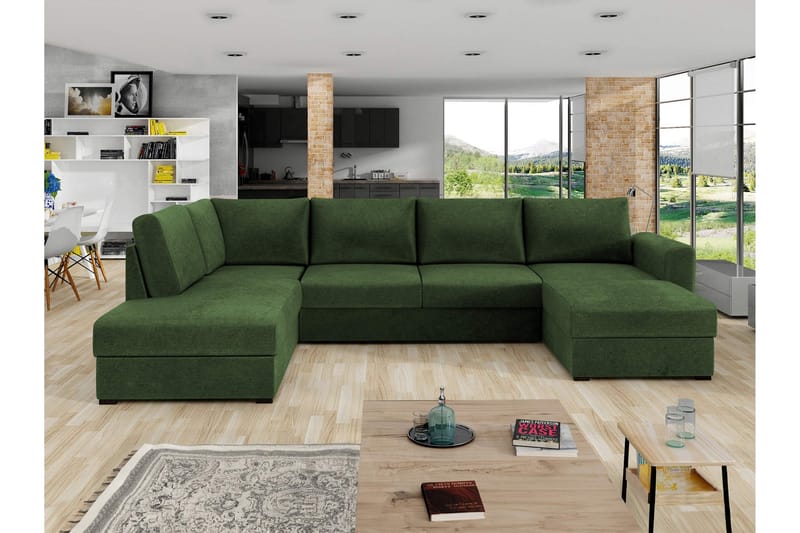 Taberk Sovesofa med Sjeselong og Dobbel Sjeselong 4-seter i Chenille - Grønn - Møbler - Sofaer - Sovesofaer
