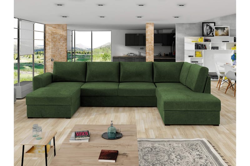 Taberk Sovesofa med Sjeselong og Dobbel Sjeselong 4-seter i Chenille - Grønn - Møbler - Sofaer - Sovesofaer
