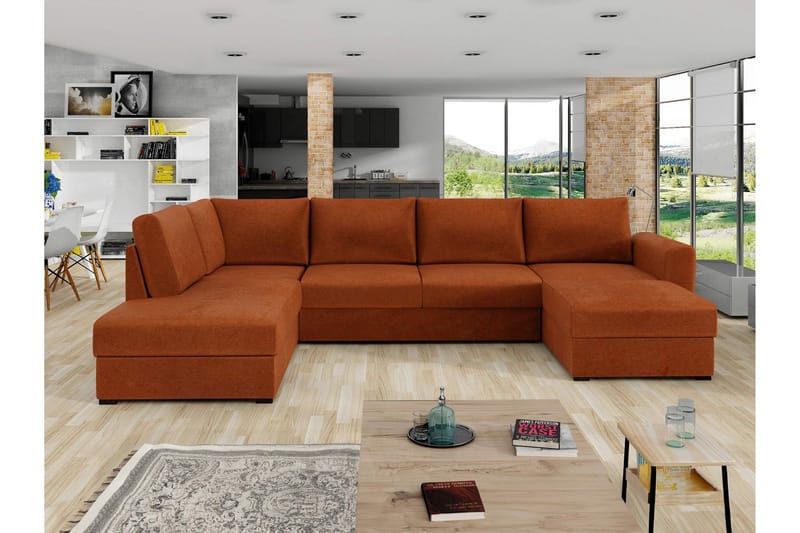 Taberk Sovesofa med Sjeselong og Dobbel Sjeselong 4-seter i Chenille - Oransje - Møbler - Sofaer - Sovesofaer