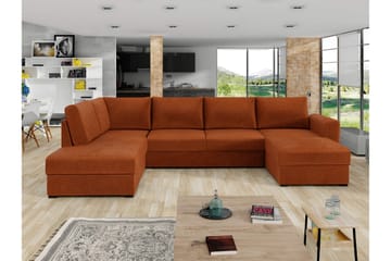 Taberk Sovesofa med Sjeselong og Dobbel Sjeselong 4-seter i Chenille - Oransje - Møbler - Sofaer - Sovesofaer