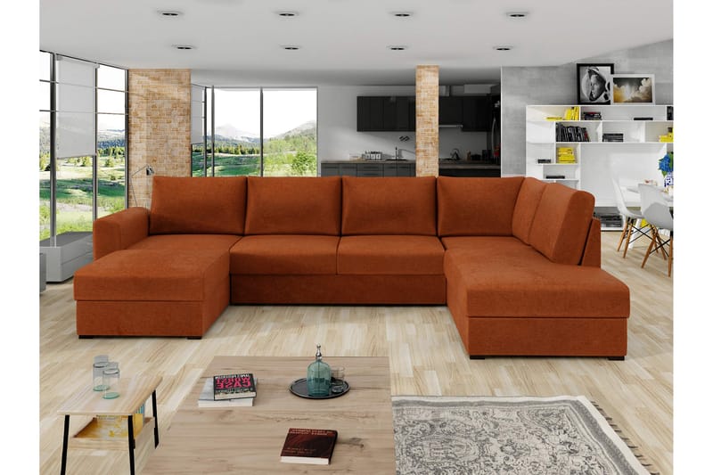 Taberk Sovesofa med Sjeselong og Dobbel Sjeselong 4-seter i Chenille - Oransje - Møbler - Sofaer - Sovesofaer