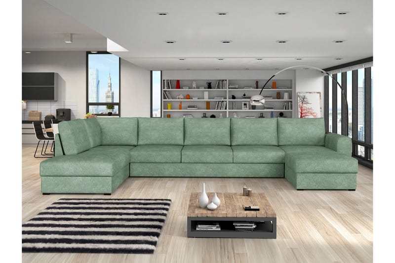 Taberk Sovesofa med Sjeselong og Dobbel Sjeselong 5-seter i Bouclé - Grønn - Møbler - Sofaer - Sovesofaer