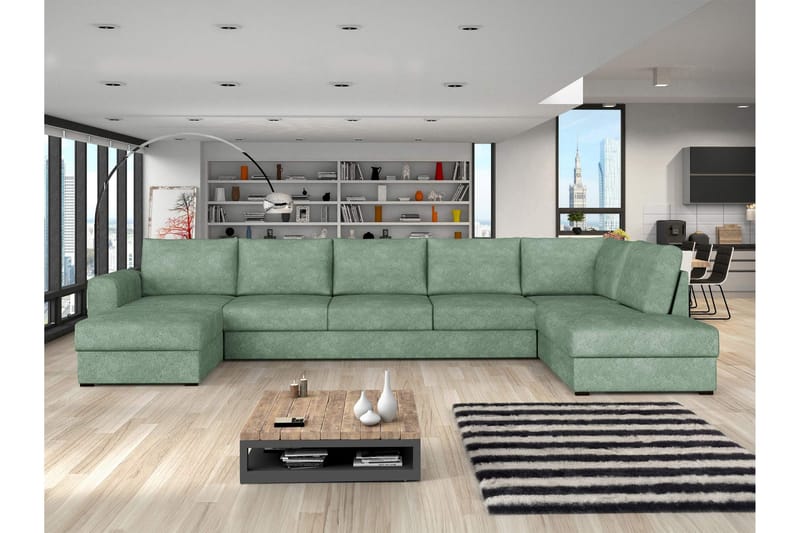 Taberk Sovesofa med Sjeselong og Dobbel Sjeselong 5-seter i Bouclé - Grønn - Møbler - Sofaer - Sovesofaer