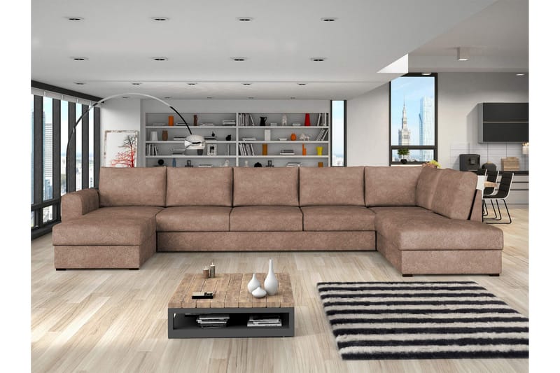 Taberk Sovesofa med Sjeselong og Dobbel Sjeselong 5-seter i Bouclé - Rosa - Møbler - Sofaer - Sovesofaer