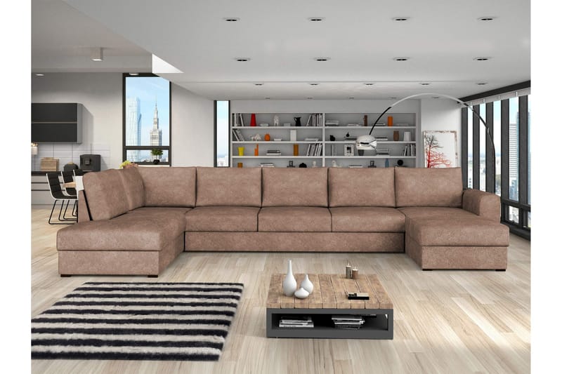 Taberk Sovesofa med Sjeselong og Dobbel Sjeselong 5-seter i Bouclé - Rosa - Møbler - Sofaer - Sovesofaer