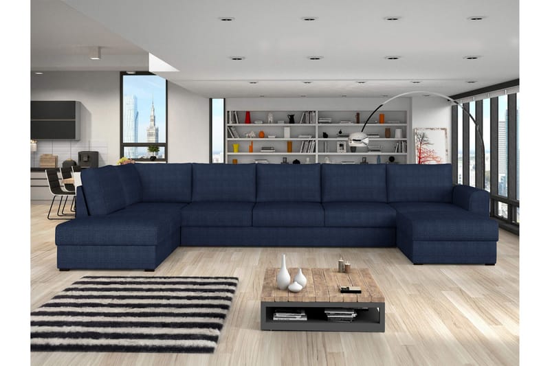 Taberk Sovesofa med Sjeselong og Dobbel Sjeselong 5-seter i Chenille - Blå - Møbler - Sofaer - Sovesofaer