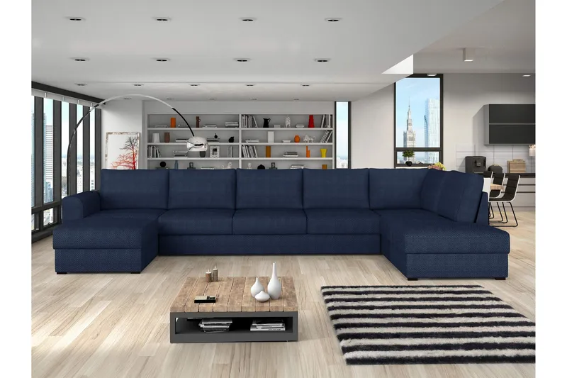 Taberk Sovesofa med Sjeselong og Dobbel Sjeselong 5-seter i Chenille - Blå - Møbler - Sofaer - Sovesofaer