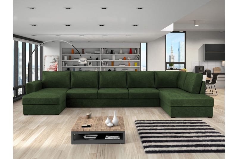 Taberk Sovesofa med Sjeselong og Dobbel Sjeselong 5-seter i Chenille - Grønn - Møbler - Sofaer - Sovesofaer