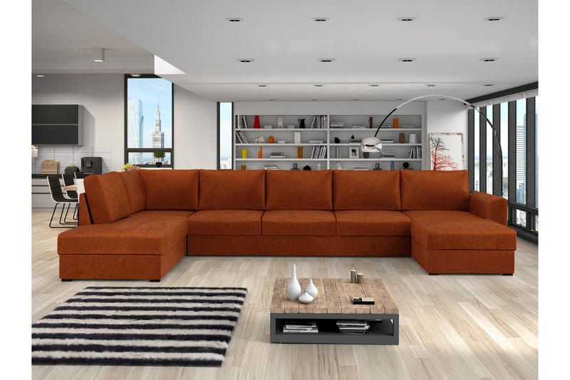 Taberk Sovesofa med Sjeselong og Dobbel Sjeselong 5-seter i Chenille - Oransje - Møbler - Sofaer - Sovesofaer