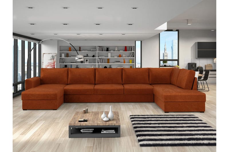 Taberk Sovesofa med Sjeselong og Dobbel Sjeselong 5-seter i Chenille - Oransje - Møbler - Sofaer - Sovesofaer