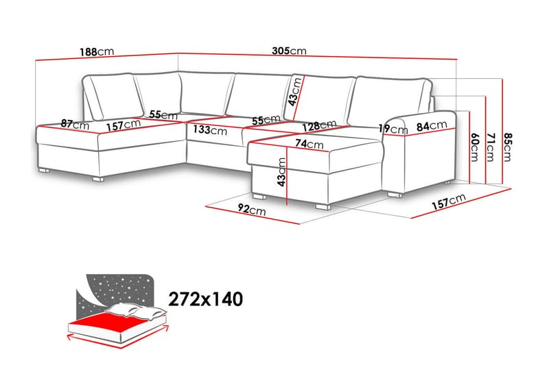 Taberk U-Sovesofa Høyre - Sovesofaer - Sovesofa divan - Skinnsofaer