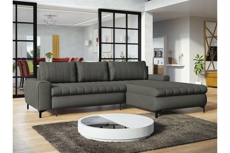 Talby 3-seter Høyre L-formet Hjørnesovesofa 135x255 cm med Oppbevaring i Stoff - Grå - Møbler - Sofaer - Sovesofaer