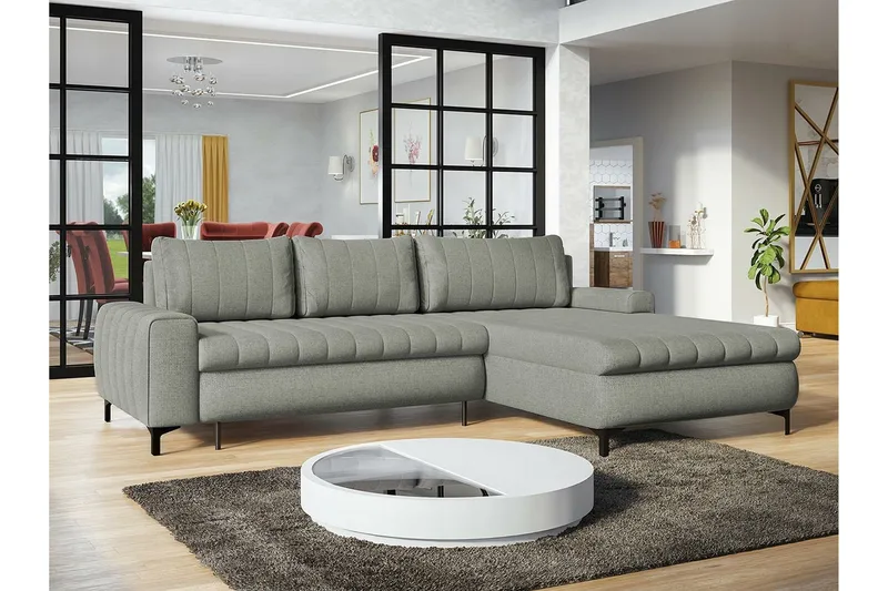 Talby 3-seter Høyre Sovesofa 135x255 cm med Oppbevaring i Stoff - Grå - Møbler - Sofaer - Sovesofaer
