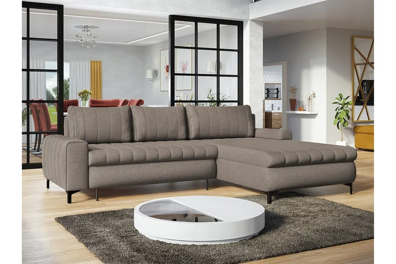 Talby 3-seter Høyre Sovesofa 135x255 cm med Oppbevaring i Stoff - Gråbeige - Møbler - Sofaer - Sovesofaer