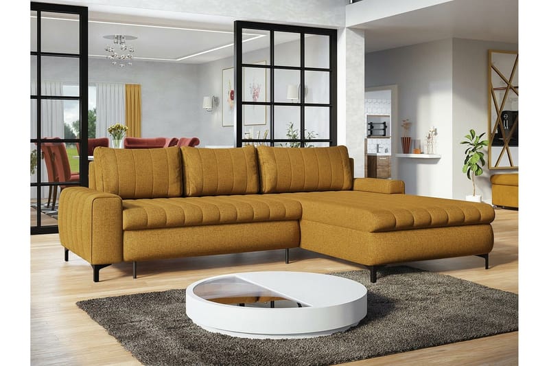 Talby 3-seter Høyre Sovesofa 135x255 cm med Oppbevaring i Stoff - Gul - Møbler - Sofaer - Sovesofaer