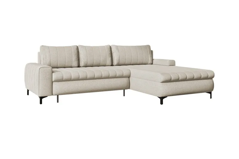 Talby 3-seter Høyre Sovesofa med Oppbevaring og Kanalsteppet i Stoff, Beige