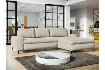 Talby 3-seter Høyre Sovesofa med Oppbevaring og Kanalsteppet i Stoff - Beige - Møbler - Sofaer - Sovesofaer