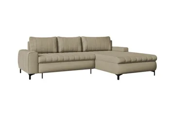 Talby 3-seter Høyre Sovesofa med Oppbevaring og Vertikale Sømmer i Stoff - Beige - Møbler - Sofaer - Sovesofaer