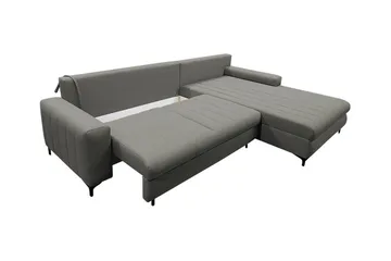 Talby 3-seter Høyre Sovesofa med Oppbevaring og Vertikale Sømmer i Stoff - Beige - Møbler - Sofaer - Sovesofaer