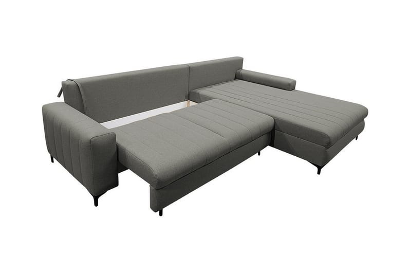 Talby 3-seter Høyre Sovesofa med Oppbevaring og Vertikale Sømmer i Stoff - Beige - Møbler - Sofaer - Sovesofaer