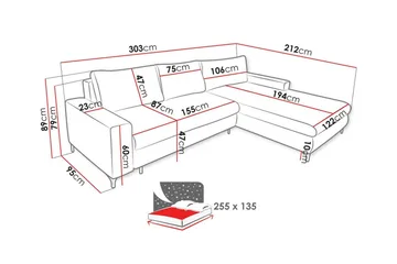 Talby 3-seter Høyre Sovesofa med Oppbevaring og Vertikale Sømmer i Stoff - Beige - Møbler - Sofaer - Sovesofaer